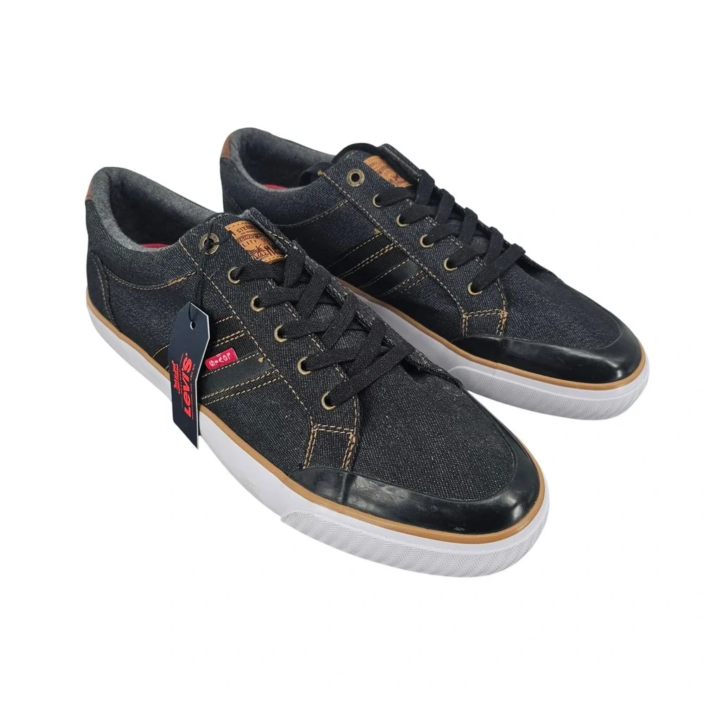 Levi's‎ Men's 13 Denim Canvas Low Top Sneakers Dark Wash Black Trim NEW